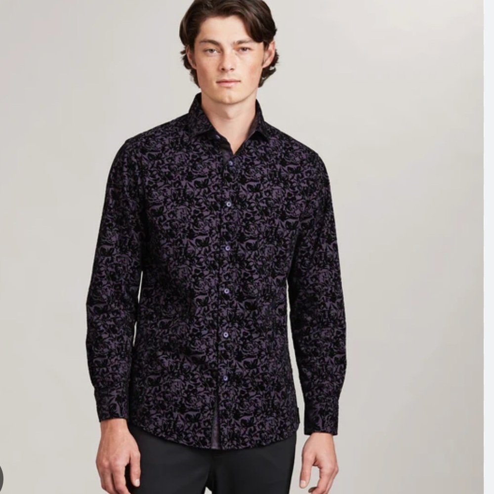 Jermyn & Bond Modern Fit Long Sleeve Flocking Sport Shirt black blue size 2X